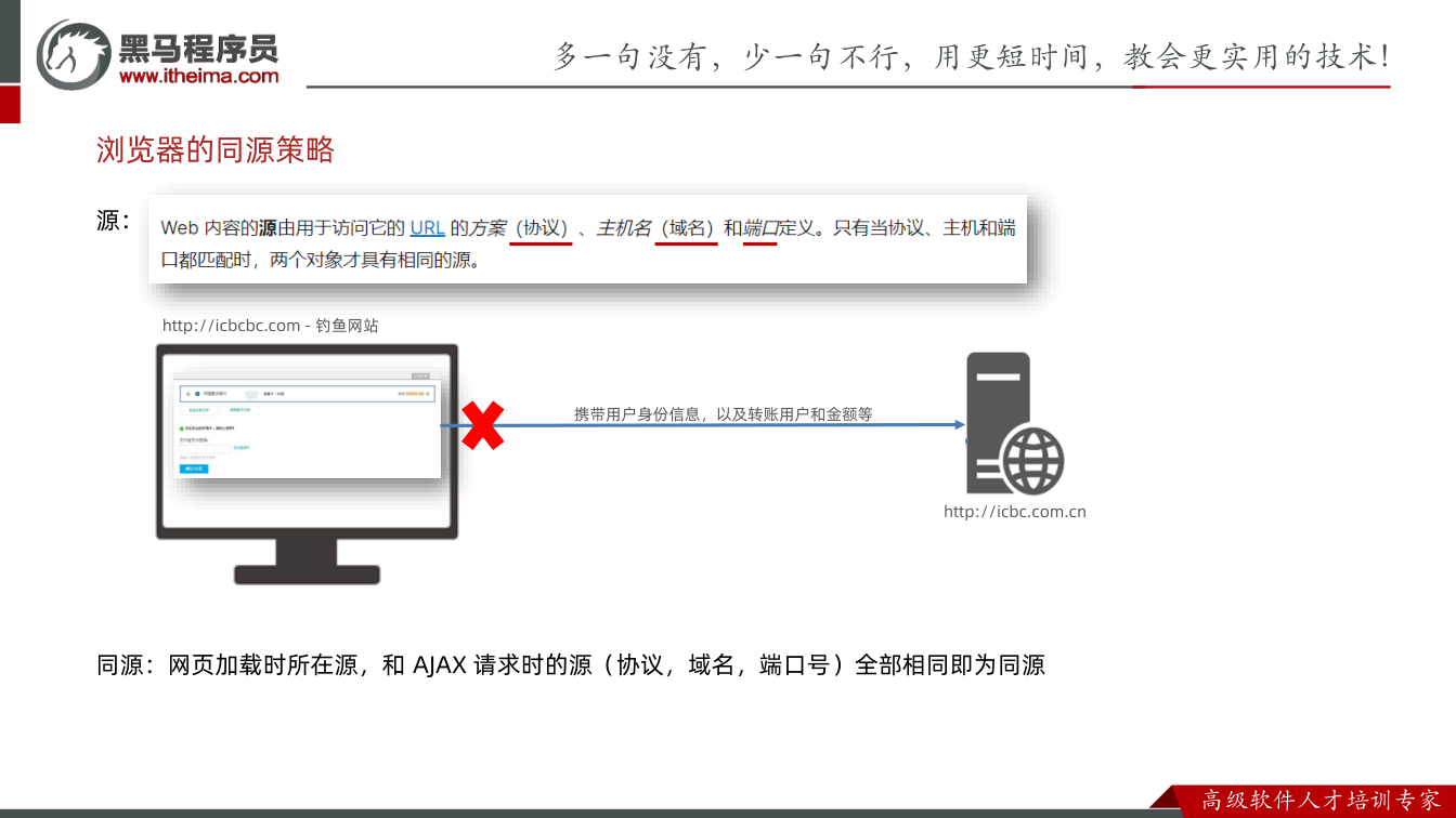 课件第26页：源： 同源：网页加载时所在源，和AJAX 请求时的源（协议，域名，端口号）全部相