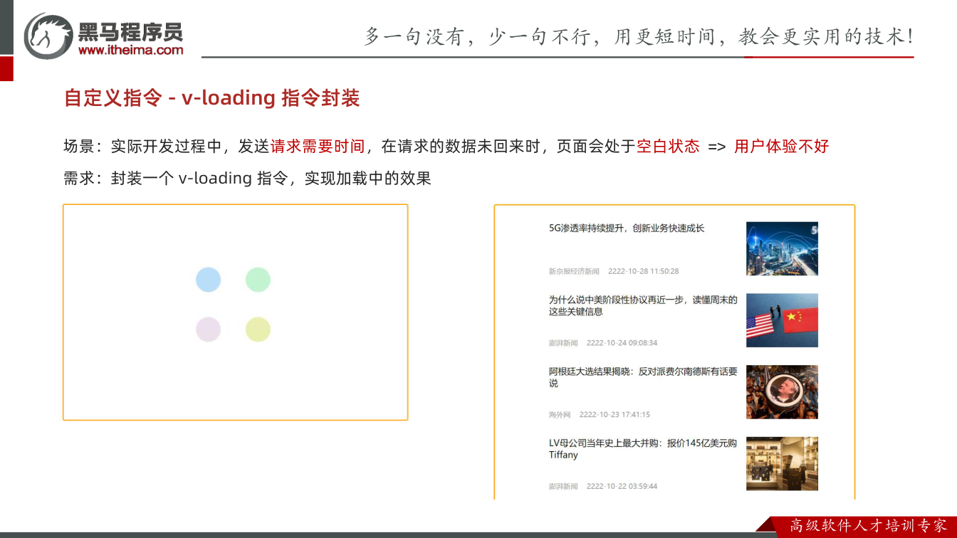 课件第11页:场景:实际开发过程中,发送请求需要时间,在请求的数据未回来时,页面会处于空白状态
