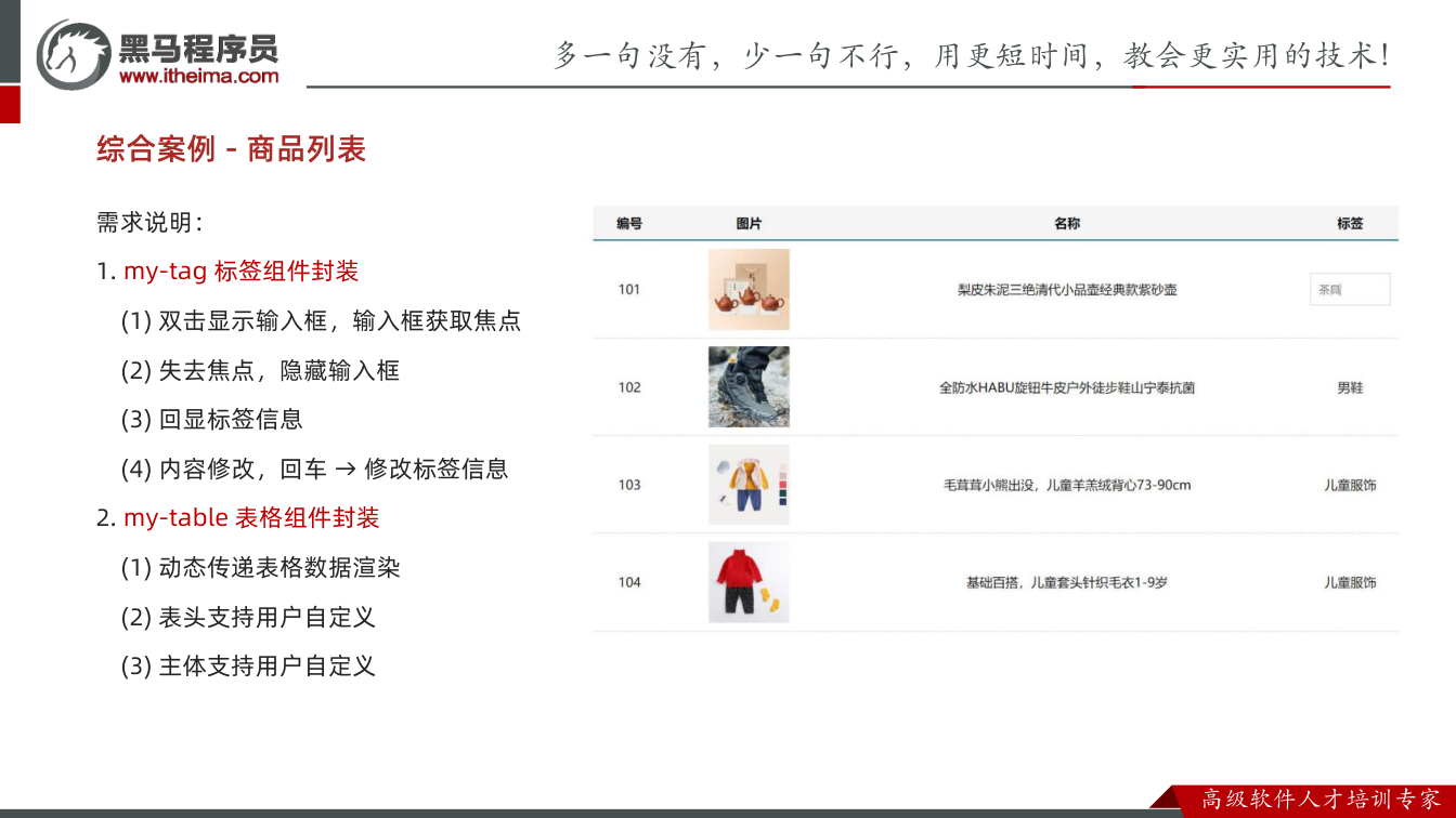 课件第29页:综合案例 - 商品列表 需求说明: 1. my-tag 标签组件封装 (1) 双