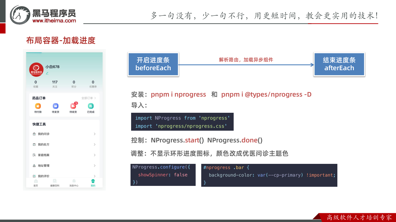 课件第12页：布局容器-加载进度 开启进度条 beforeEach 结束进度条 afterEa
